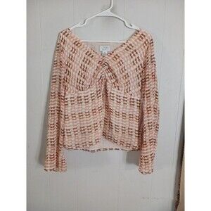 Ann Taylor Loft Women's Peach Geometric Pattern Blouse SZ 8